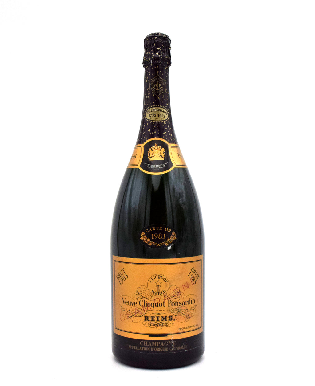 1983 Veuve Clicquot Ponsardin Bicentenaire 1772-1972 Brut Champagne bottle