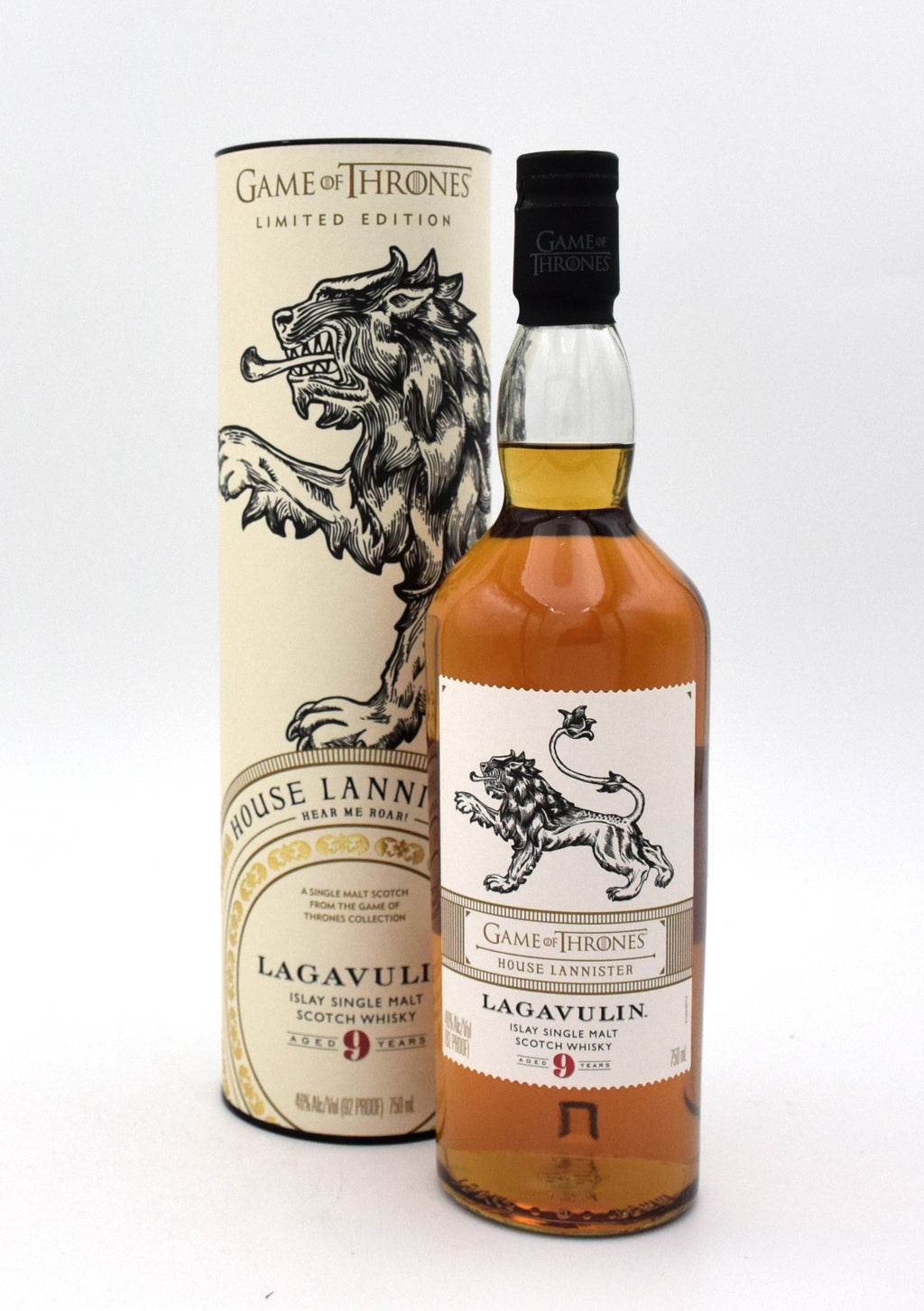 Game of Thrones House Lannister Lagavulin 9 Year Old Scotch Whisky bottle